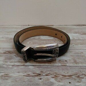 BRIGHTON BLACK REPTILE exotic printed Leather Belt SILVER Buckle M